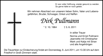 Traueranzeige von Dirk Pullmann von Echo-Zeitungen (Gesamtausgabe)