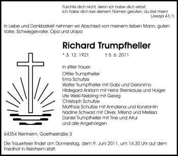 Traueranzeige von Richard Trumpfheller von Echo-Zeitungen (Gesamtausgabe)