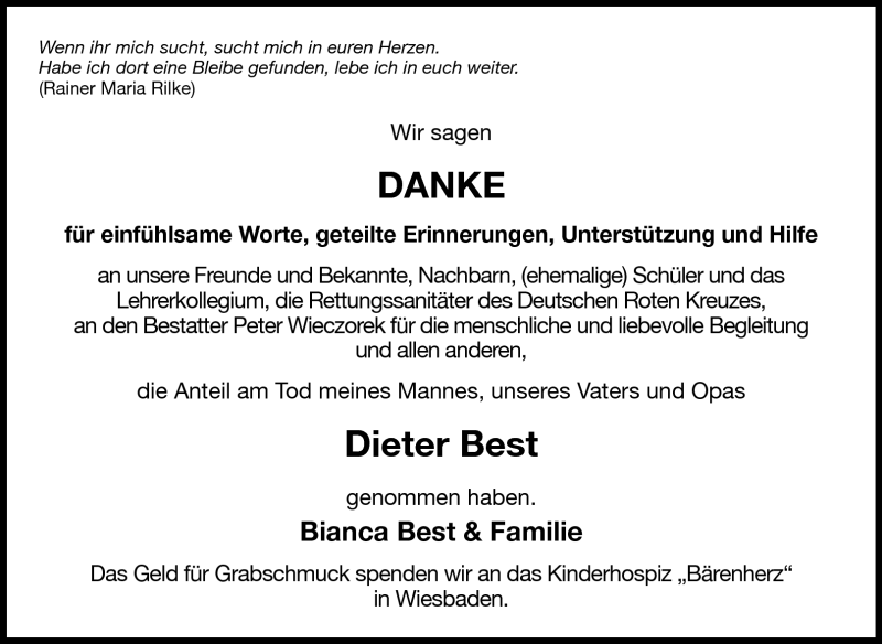  Traueranzeige für Dieter Best vom 11.06.2011 aus Odenwälder Echo