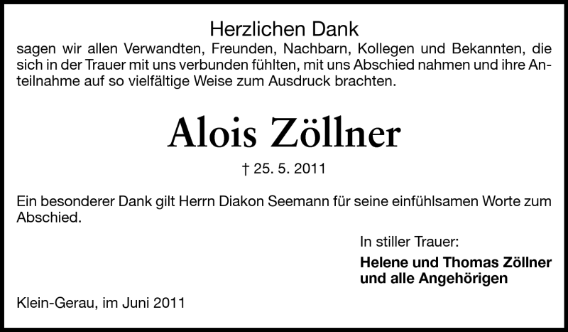  Traueranzeige für Alois Zöllner vom 10.06.2011 aus Rüsselsheimer Echo, Groß-Gerauer-Echo, Ried Echo