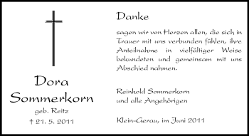 Traueranzeige von Dora Sommerkorn von Darmstädter Echo, Odenwälder Echo, Rüsselsheimer Echo, Groß-Gerauer-Echo, Ried Echo