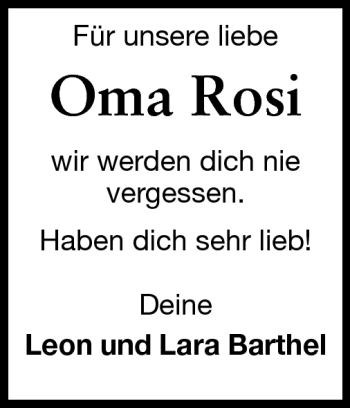Traueranzeige von Rosemarie Barthel von Rüsselsheimer Echo, Groß-Gerauer-Echo, Ried Echo