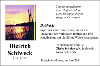 Traueranzeige von Dietrich Schiweck von Odenwälder Echo