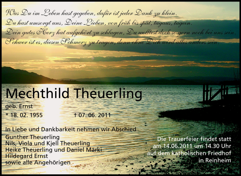  Traueranzeige für Mechthild Theuerling vom 11.06.2011 aus Echo-Zeitungen (Gesamtausgabe)