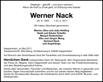 Traueranzeige von Werner Nack von Starkenburger Echo