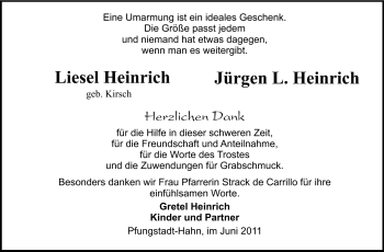 Traueranzeige von Liesel und Jürgen Heinrich von Echo-Zeitungen (Gesamtausgabe)