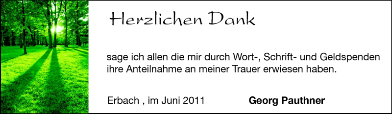  Traueranzeige für Georg Pauthner vom 11.06.2011 aus Odenwälder Echo