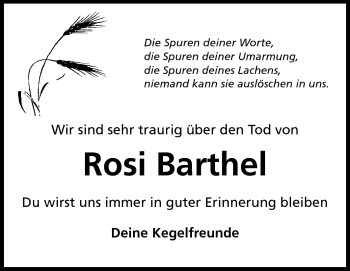 Traueranzeige von Rosemarie Barthel von Rüsselsheimer Echo, Groß-Gerauer-Echo, Ried Echo