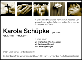 Traueranzeige von Karola Schüpke von Rüsselsheimer Echo, Groß-Gerauer-Echo, Ried Echo