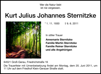 Traueranzeige von Kurt Julius Johannes Sternitzke von Rüsselsheimer Echo, Groß-Gerauer-Echo, Ried Echo