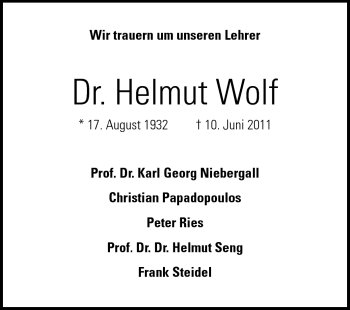 Traueranzeige von Helmut Dr. Wolf von Echo-Zeitungen (Gesamtausgabe)