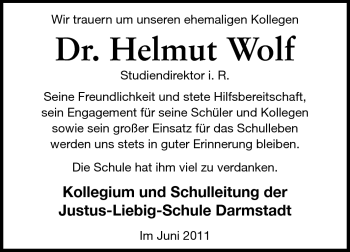 Traueranzeige von Helmut Dr. Wolf von Echo-Zeitungen (Gesamtausgabe)