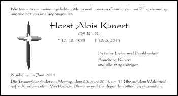 Traueranzeige von Horst Alois Kunert von Rüsselsheimer Echo, Groß-Gerauer-Echo, Ried Echo
