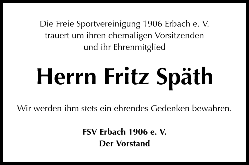  Traueranzeige für Fritz Späth vom 16.06.2011 aus Odenwälder Echo