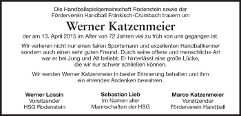 Traueranzeige von Werner Katzenmeier von Echo-Zeitungen (Gesamtausgabe)