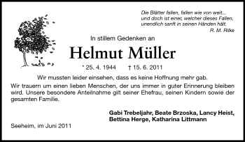 Traueranzeige von Helmut Müller von Echo-Zeitungen (Gesamtausgabe)