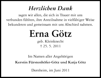 Traueranzeige von Erna Götz von Rüsselsheimer Echo, Groß-Gerauer-Echo, Ried Echo