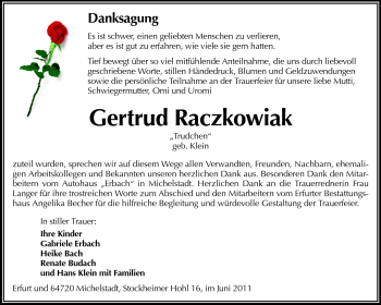 Traueranzeige von Gertrud Raczkowiak von Odenwälder Echo