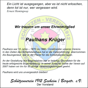 Traueranzeige von Paulhans Krüger von Echo-Zeitungen (Gesamtausgabe)