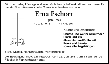 Traueranzeige von Erna Pschorn von Echo-Zeitungen (Gesamtausgabe)