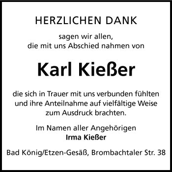 Traueranzeige von Karl Kießer von Odenwälder Echo