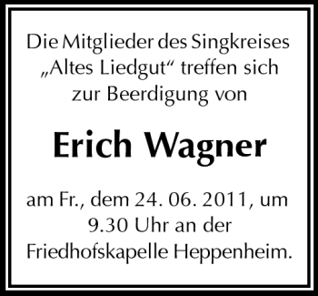Traueranzeige von Erich Johann Wagner von Starkenburger Echo