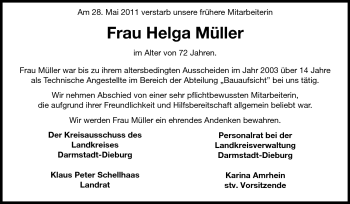 Traueranzeige von Helga Müller von Echo-Zeitungen (Gesamtausgabe)