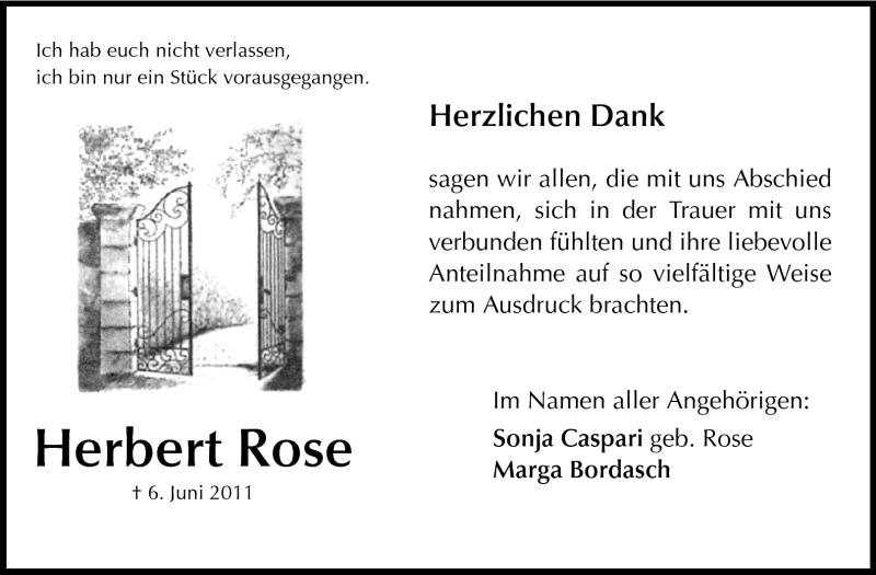  Traueranzeige für Herbert Rose vom 25.06.2011 aus Echo-Zeitungen (Gesamtausgabe)