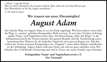 Traueranzeige von August Adam von Rüsselsheimer Echo, Groß-Gerauer-Echo, Ried Echo