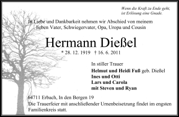 Traueranzeige von Hermann Dießel von Odenwälder Echo