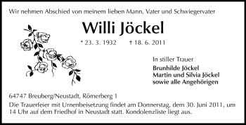 Traueranzeige von Willi Jöckel von Odenwälder Echo