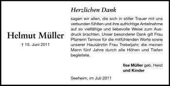 Traueranzeige von Helmut Müller von Echo-Zeitungen (Gesamtausgabe)