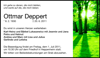 Traueranzeige von Ottmar Deppert von Starkenburger Echo