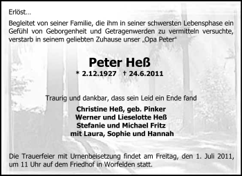 Traueranzeige von Peter Heß von Rüsselsheimer Echo, Groß-Gerauer-Echo, Ried Echo
