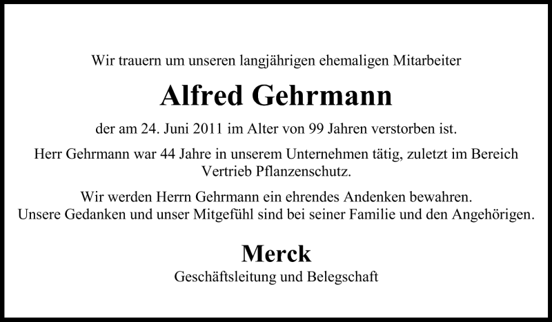  Traueranzeige für Alfred Gehrmann vom 01.07.2011 aus Echo-Zeitungen (Gesamtausgabe)