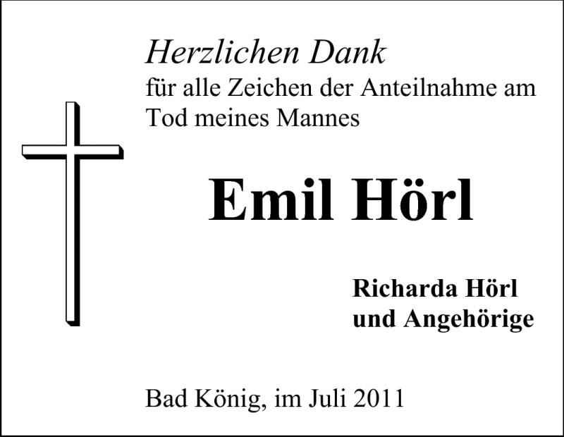  Traueranzeige für Emil Hörl vom 02.07.2011 aus Odenwälder Echo
