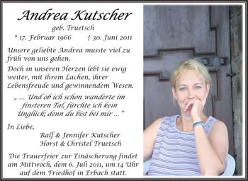 Traueranzeige von Andrea Kutscher von Odenwälder Echo