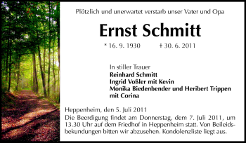 Traueranzeige von Ernst Schmitt von Starkenburger Echo