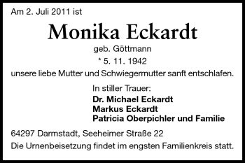 Traueranzeige von Monika Eckardt von Echo-Zeitungen (Gesamtausgabe)