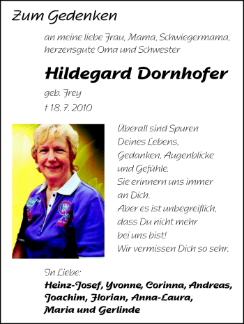 Traueranzeige von Hildegard Dornhofer von Odenwälder Echo