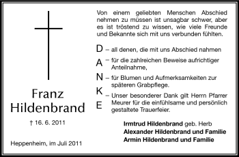 Traueranzeige von Franz Hildenbrand von Starkenburger Echo