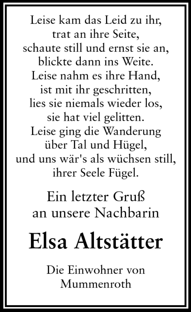  Traueranzeige für Elsa Katharina Altstätter vom 06.07.2011 aus Odenwälder Echo