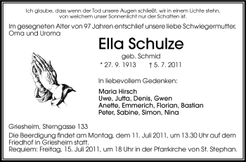 Traueranzeige von Ella Schulze von Echo-Zeitungen (Gesamtausgabe)
