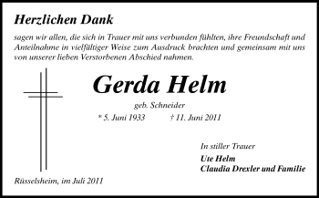 Traueranzeige von Gerda Helm von Rüsselsheimer Echo, Groß-Gerauer-Echo, Ried Echo
