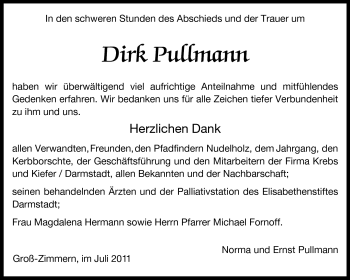 Traueranzeige von Dirk Pullmann von Echo-Zeitungen (Gesamtausgabe)