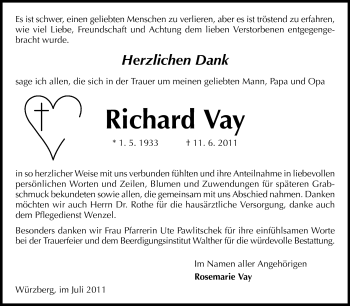 Traueranzeige von Richard Vay von Odenwälder Echo