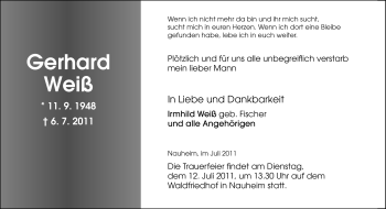 Traueranzeige von Gerhard Weiß von Echo-Zeitungen (Gesamtausgabe)