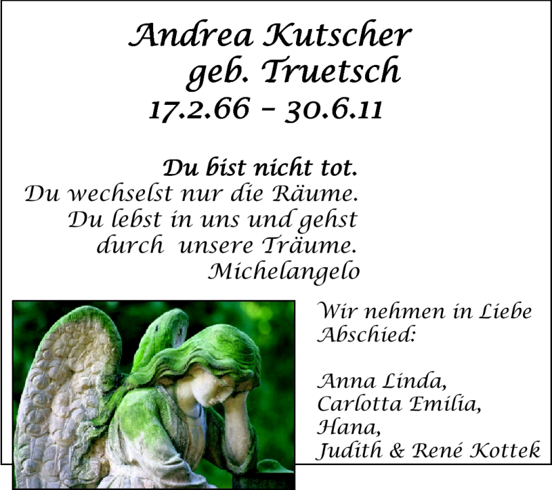  Traueranzeige für Andrea Kutscher vom 09.07.2011 aus Odenwälder Echo
