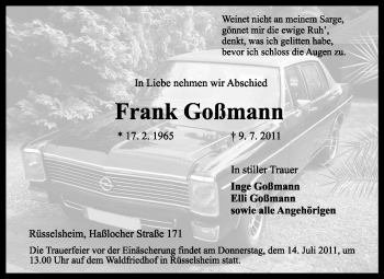 Traueranzeige von Frank Goßmann von Rüsselsheimer Echo, Groß-Gerauer-Echo, Ried Echo
