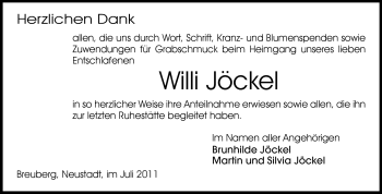 Traueranzeige von Willi Jöckel von Odenwälder Echo